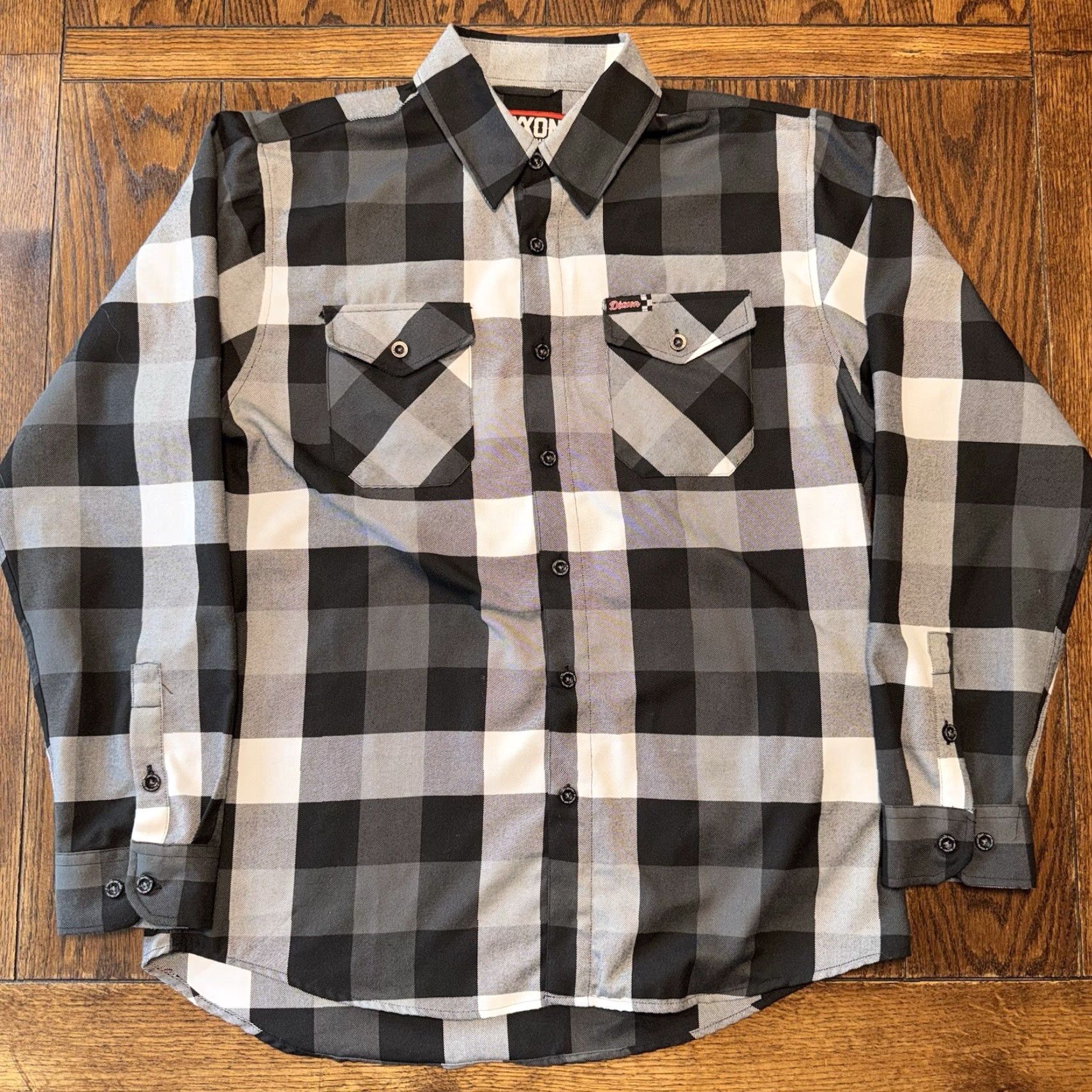 Vintage Dixxon Flannel Finish Line Button Down Shirt Mens Large Plaid Black White Button-Up Casual Travel Long Sleeve Size US L / EU 52-54 / 3 - 2 Thumbnail