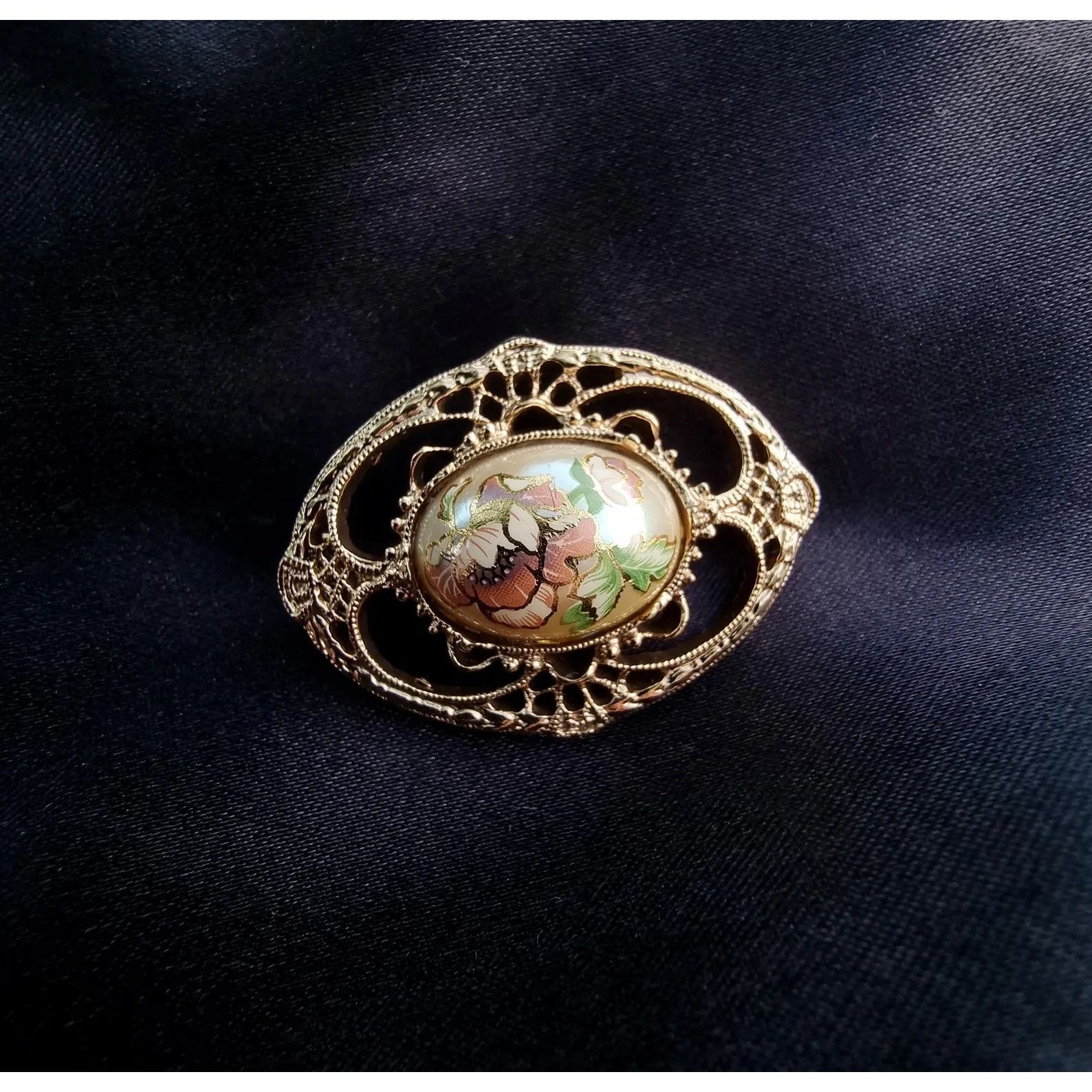 Vintage Vintage 1928 Floral Enamel Brooch Set Gold-Tone Filigree Size ONE SIZE - 3 Thumbnail