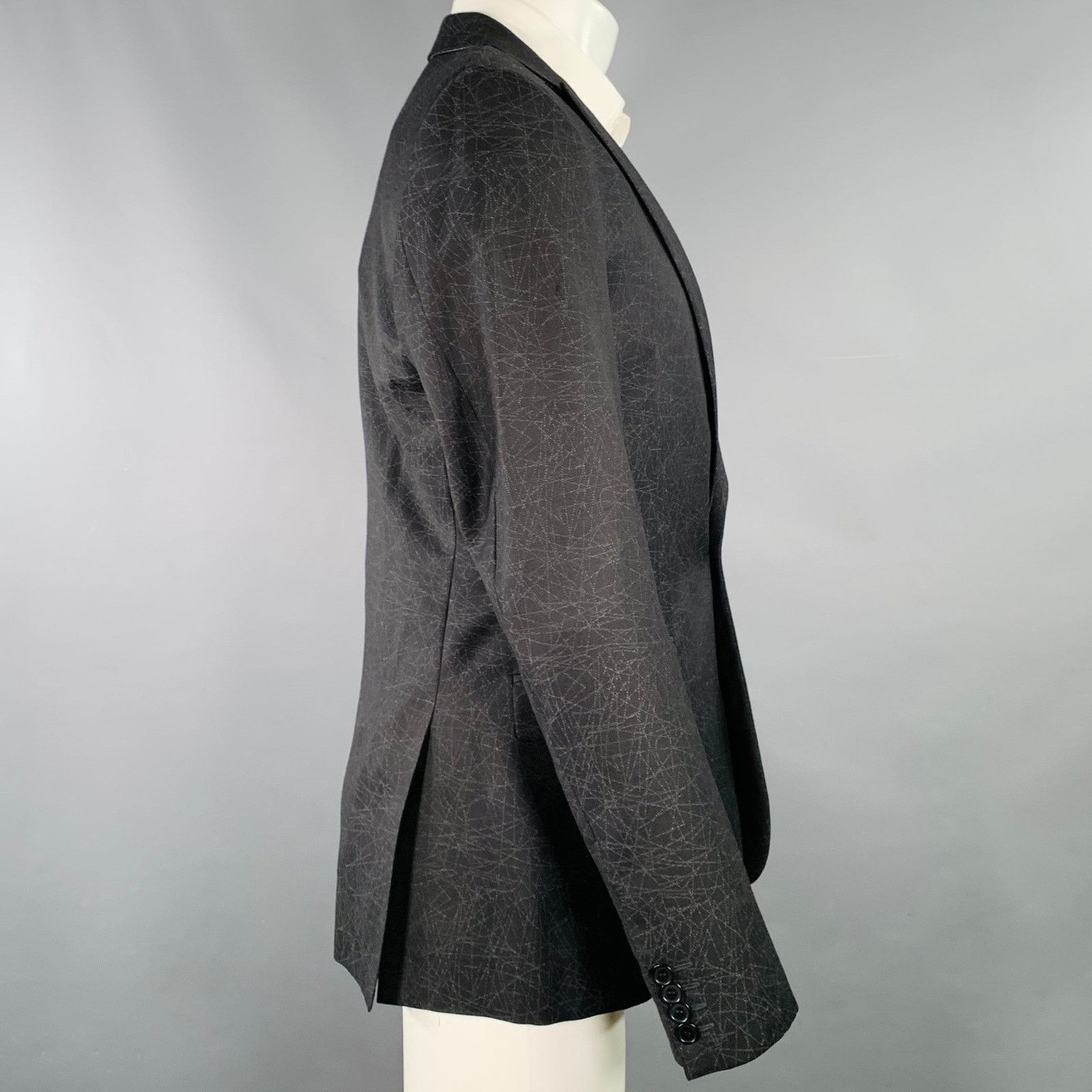 Calvin Klein CALVIN KLEIN Black Grey Lines Virgin Wool Tuxedo Sport Size 38R - 3 Thumbnail