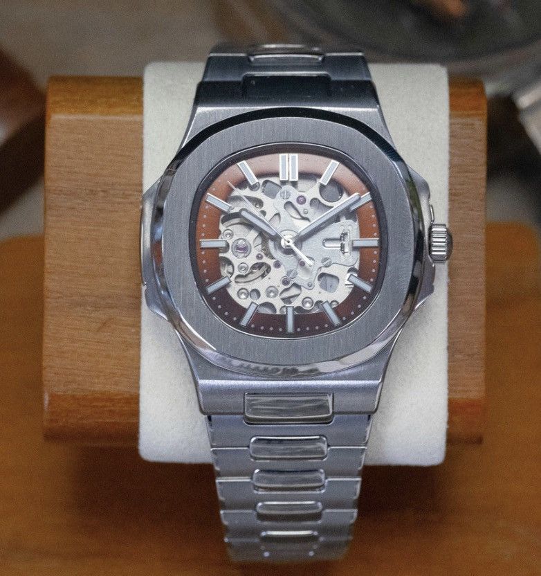 Japanese Brand Seiko Mod Nautilus Brown Skeleton Dial Steel Watch NH35 41mm Size ONE SIZE - 3 Thumbnail