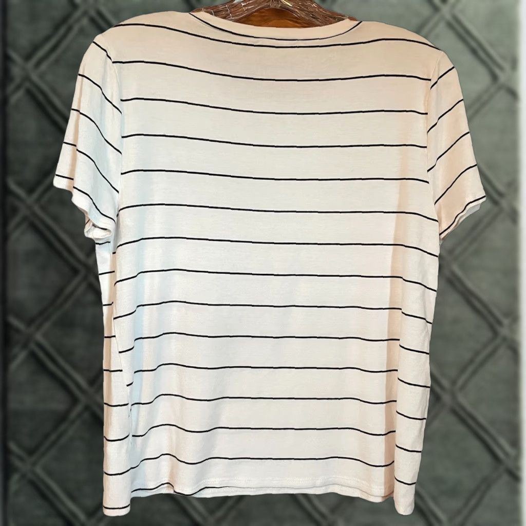 Vintage Green Envelope Top Womens S Ivory Black Striped Round Neck T-Shirt Short Sleeve Size S / US 4 / IT 40 - 1 Thumbnail