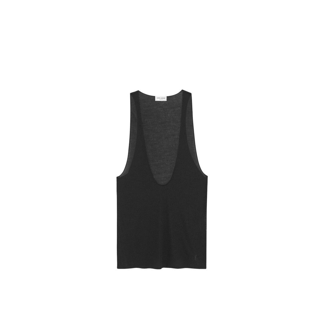 Saint Laurent Paris o1tr1nto0325 761463 Cassandre Tank Top in Silk Jersey Black Size L / US 10 / IT 46 - 1 Thumbnail
