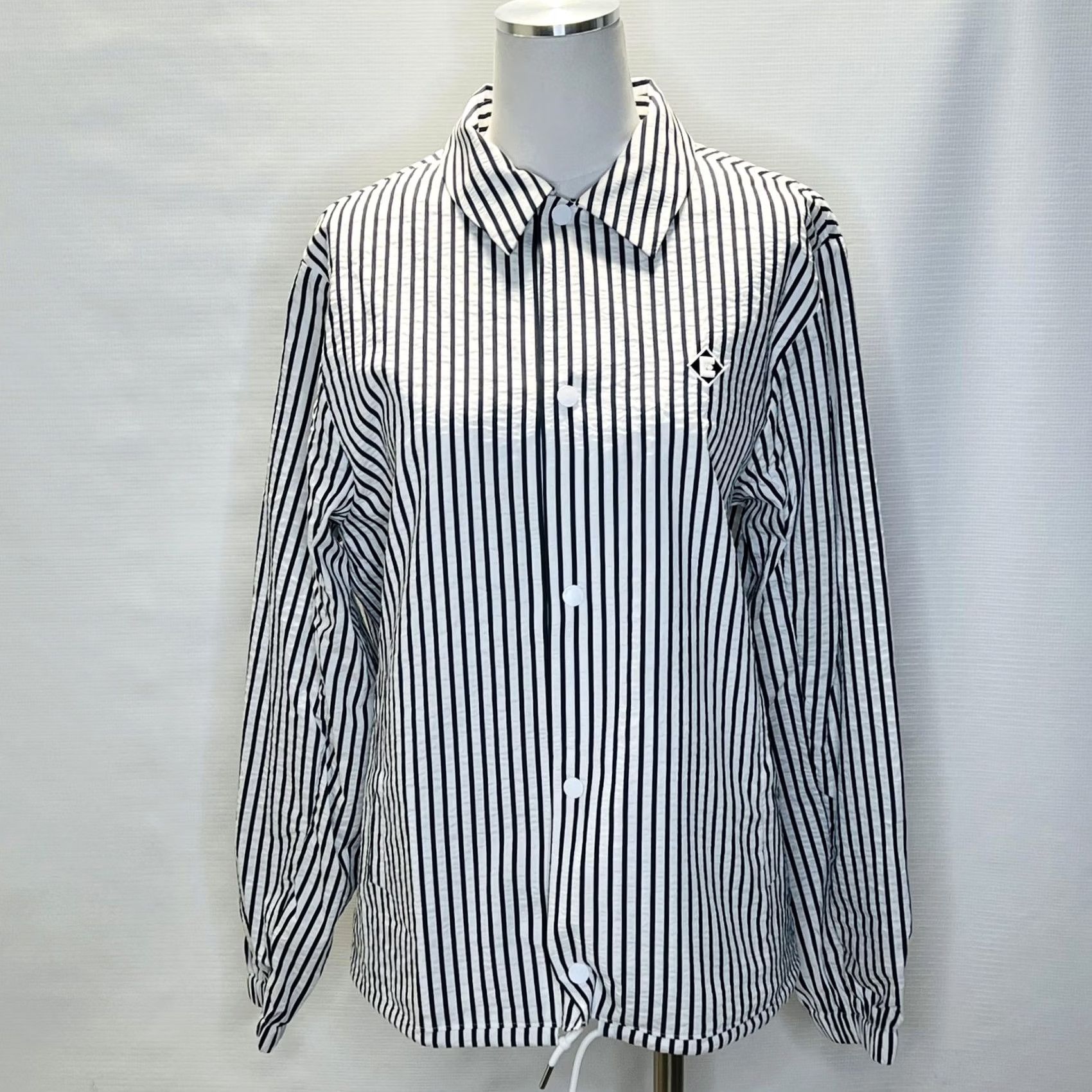 Esprit Esprit Jacket Womens M Black White Striped Button Up Drawstring Lightweight Windbreaker Size M / US 6-8 / IT 42-44 - 2 Thumbnail
