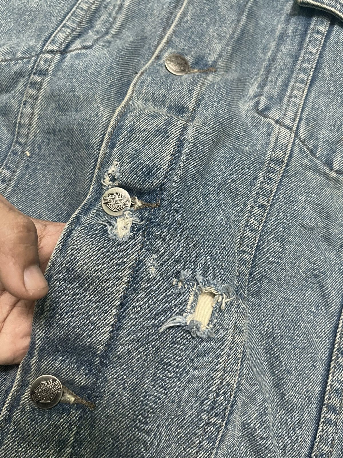 Harley Davidson 2000s HARLEY DAVIDSON EMBROIDERED LOGO DENIM DISTRESSED Size US L / EU 52-54 / 3 - 6 Thumbnail