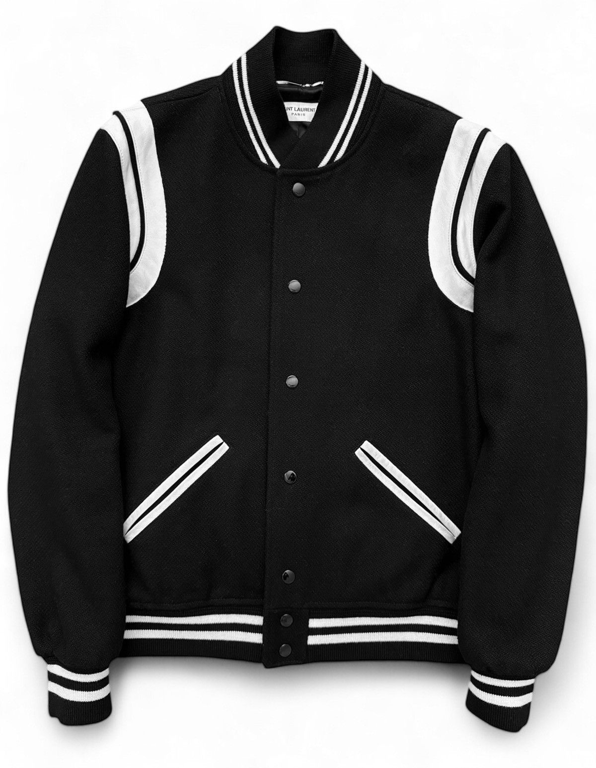Saint Laurent Paris 2022 Black White Teddy Varsity Jacket Size US M / EU 48-50 / 2 - 1 Thumbnail