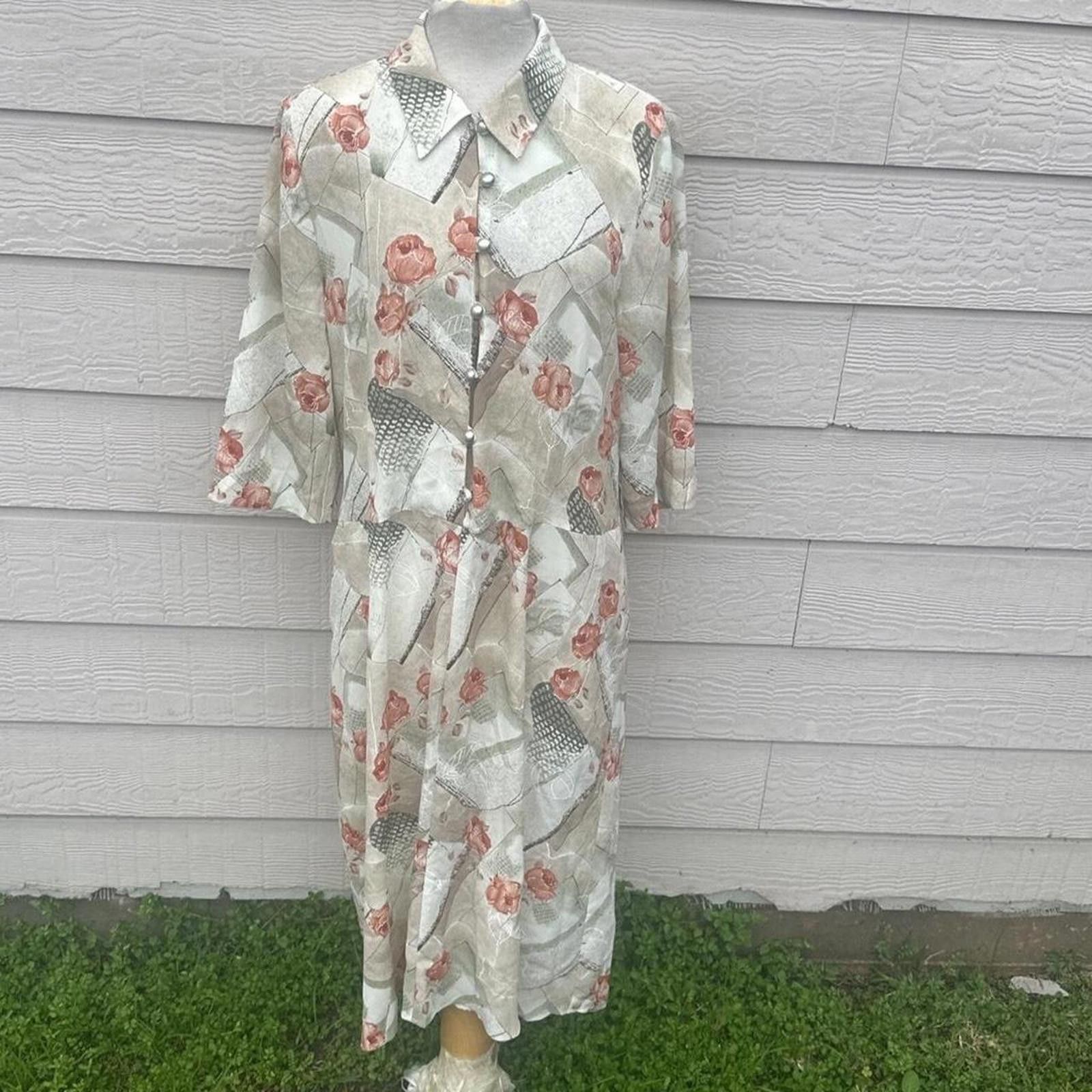 Other Vintage D’Allaird’s Women’s Dress Largo Floral Collar Button Size M / US 6-8 / IT 42-44 - 2 Thumbnail
