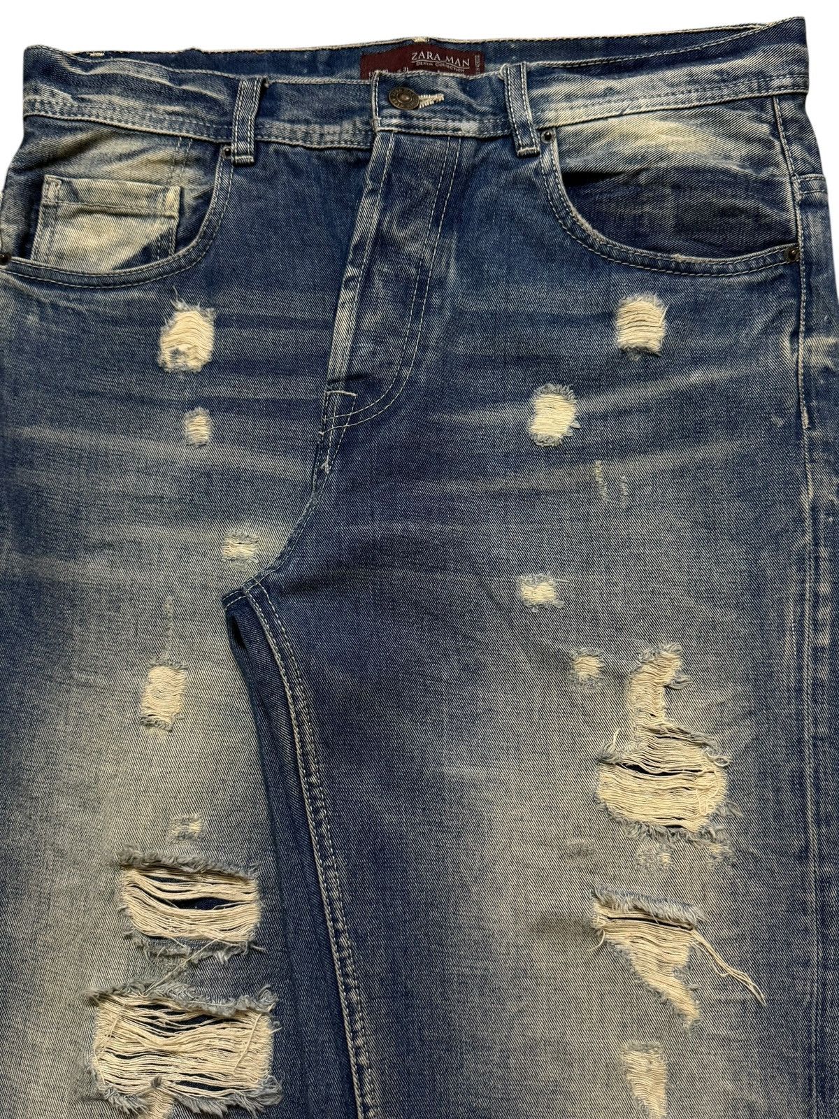 Zara Zara Mens Blue Faded Wash Distressed Destroyed Wide Leg Size US 33 - 3 Thumbnail