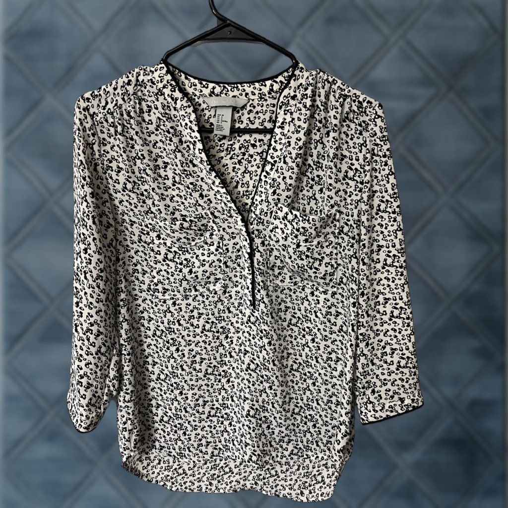 H&M H&M Conscious Blouse Womens 8 Black/White Patterned 3/4 Sleeve Top Size M / US 6-8 / IT 42-44 - 1 Thumbnail