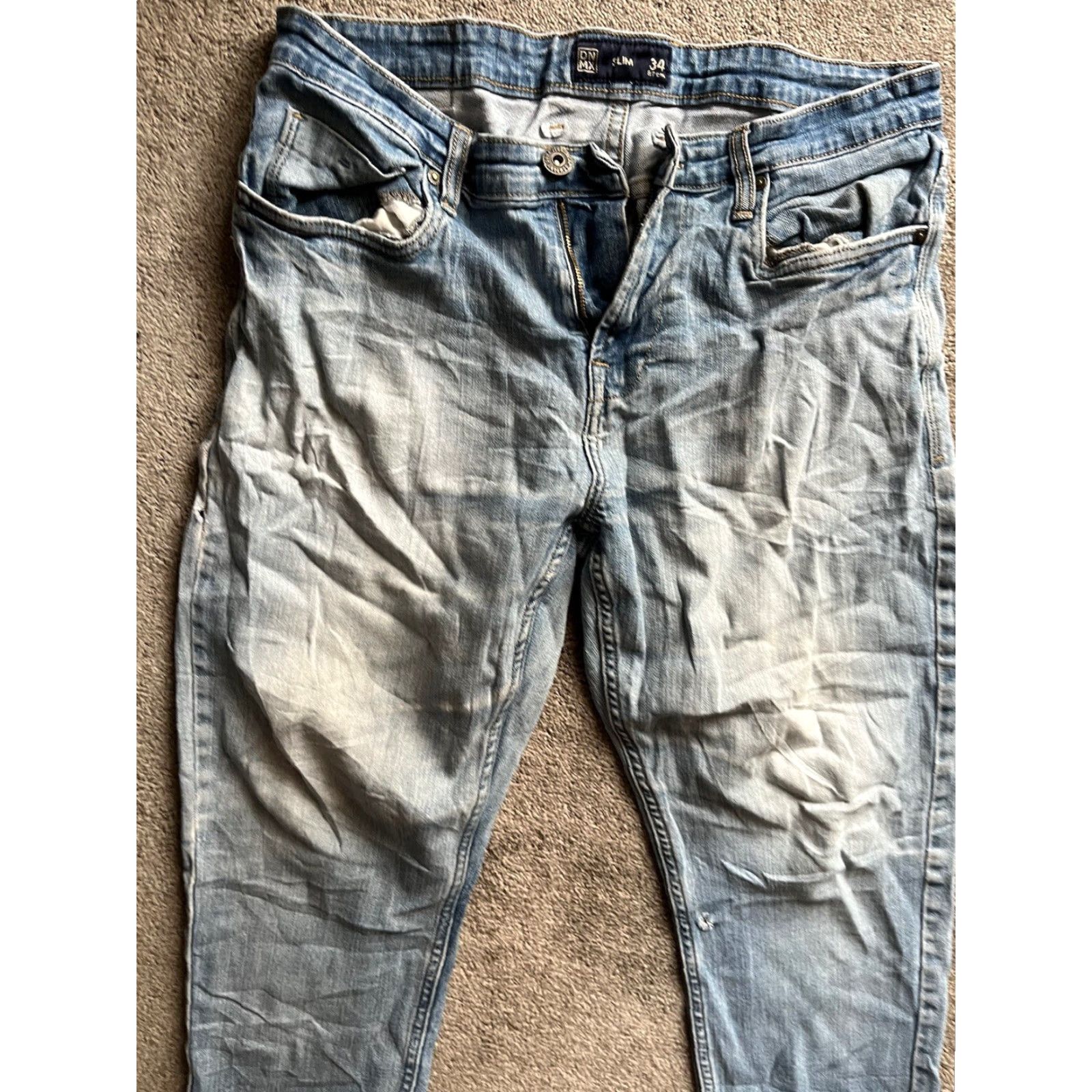 Vintage VINTAGE DNMX Jeans Slim 34x28 Light Wash Denim 34 Waist Tapered Fit 5-Pocket USA Mens Belt Loops Zipper Button Logo Stretch Cotton Size US 34 / EU 50 - 4 Thumbnail