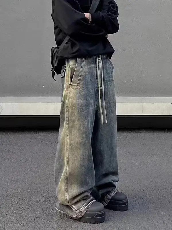 VIBE Retro wash gradient drawstring work wide leg jeans Size US 34 / EU 50 - 1 Thumbnail
