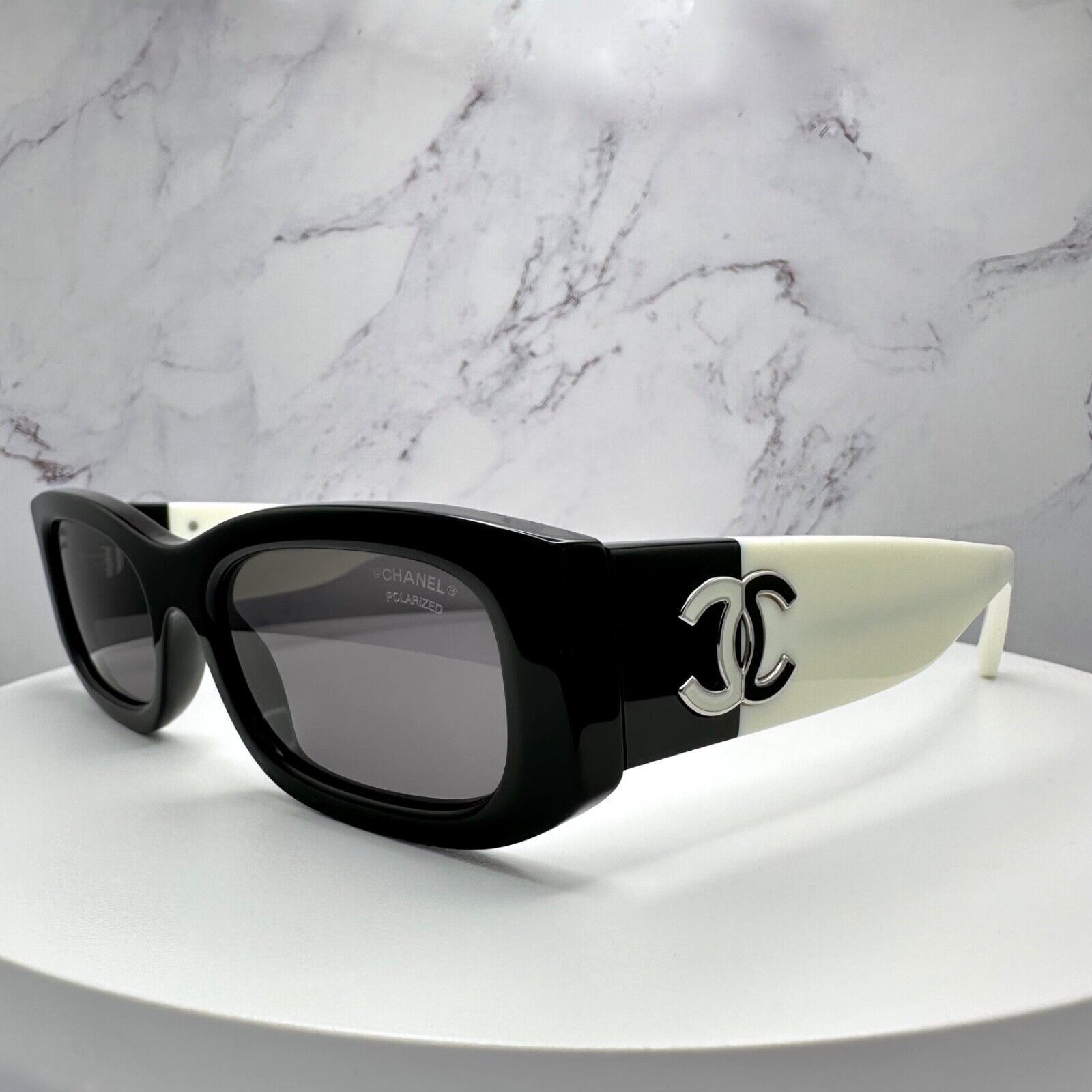 New CHANEL Sunglasses Black White Polarized CC Logo