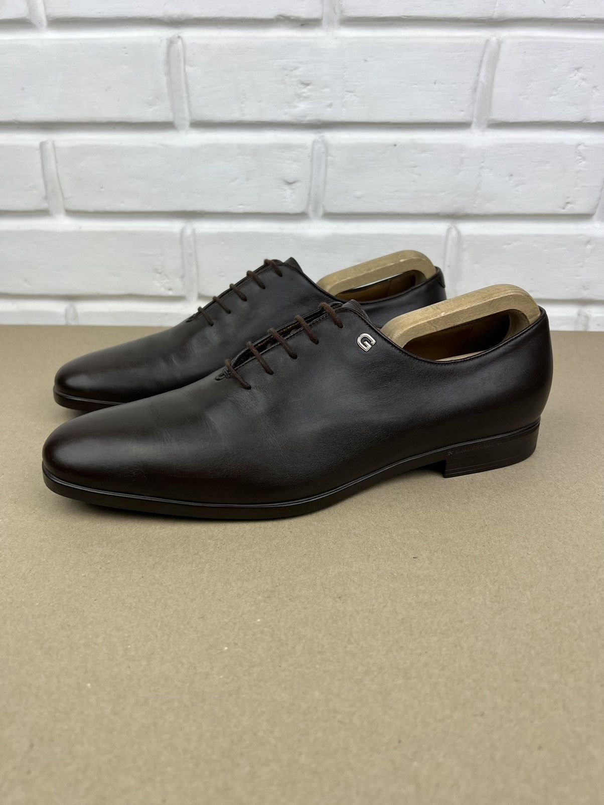Gucci GUCCI Oxfords Leather Shoes Lace Up GG Metal Logo Brown Mens Size US 8.5 / EU 41-42 - 1 Thumbnail