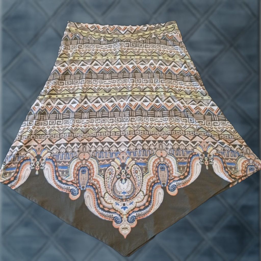 Vintage Chico's Skirt A-Line Long Green Geometric Pull On Size 2 Women's polyester spandex Elastic Waist Modern Vintage: No (note: keep to original words) Size 26" / US 2 / IT 38 - 1 Thumbnail