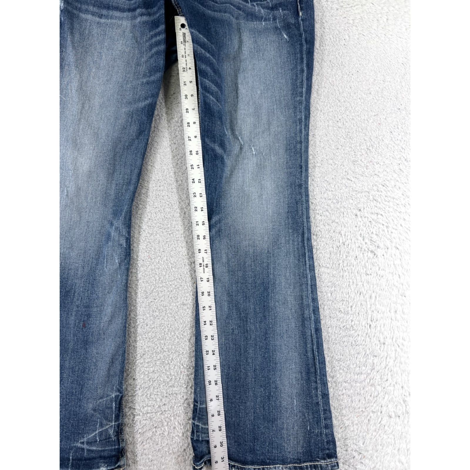 Vintage Maurices Jeans Womens Flared 11 Blue Denim Cotton 31x32 Read Embroidered Pocket 5-Pocket Design Zipper Button Regular Stretch Size 32" / US 10 / IT 46 - 7 Thumbnail