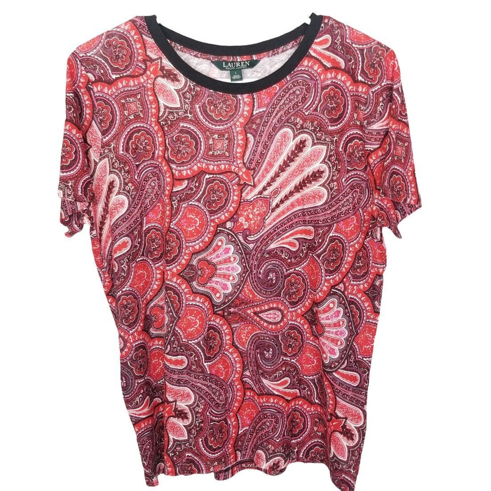 Lauren Ralph Lauren Lauren Ralph Lauren Womens Linen Floral Paisley Crewneck Tee Size L / US 10 / IT 46 - 2 Thumbnail