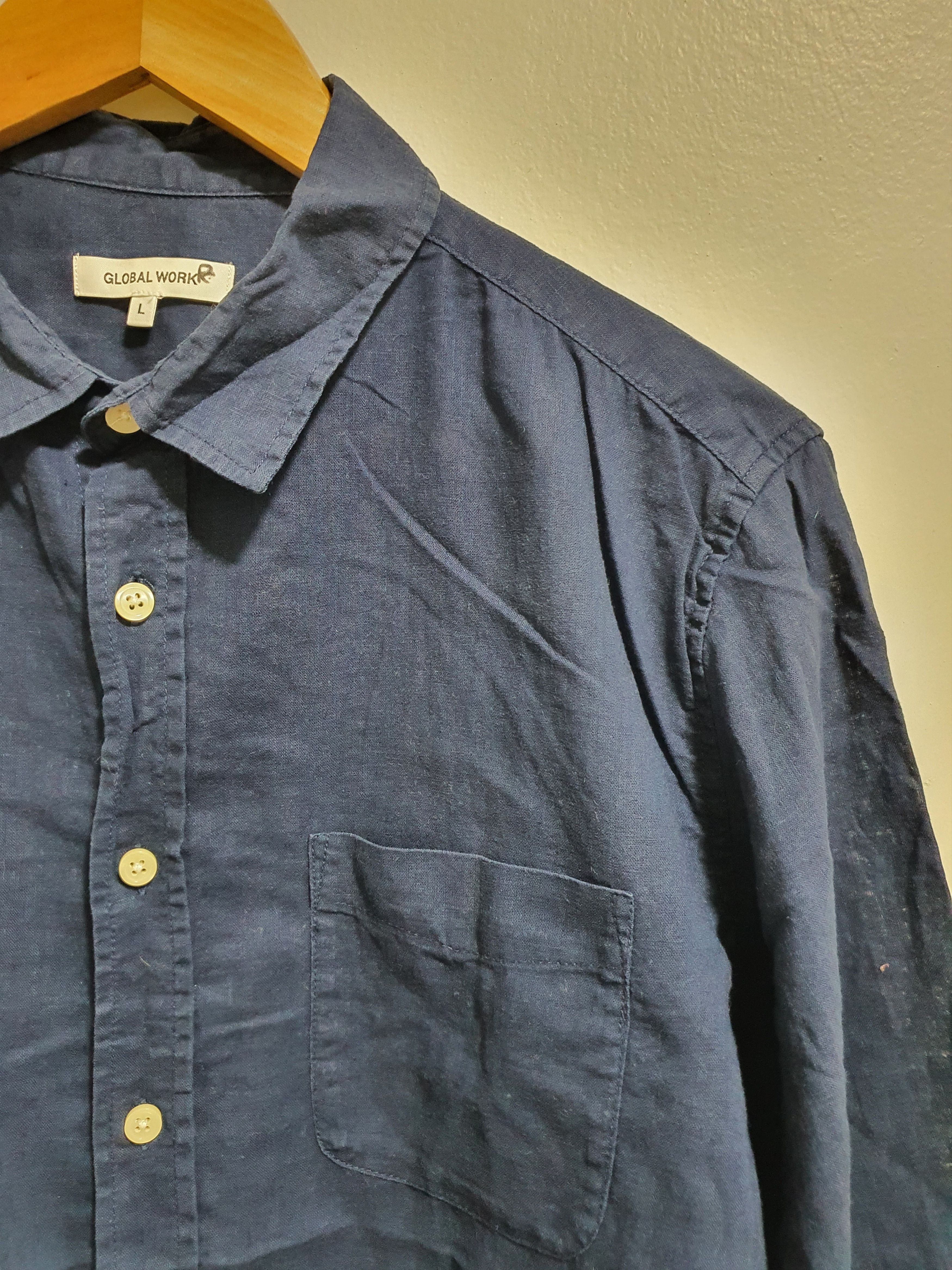 Global Work × Japanese Brand GLOBAL WORK 21/29 3QUARTER SLEEVE LINEN SHIRT Size L / US 10 / IT 46 - 2 Thumbnail