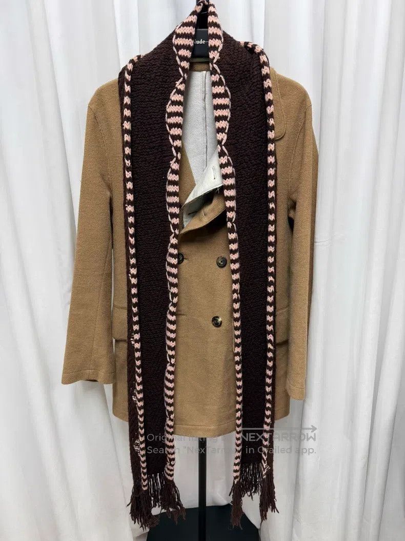 Dries Van Noten Dries Van Noten Knit Wool Scarf with Fringe in Pink Brown Size ONE SIZE - 1 Thumbnail
