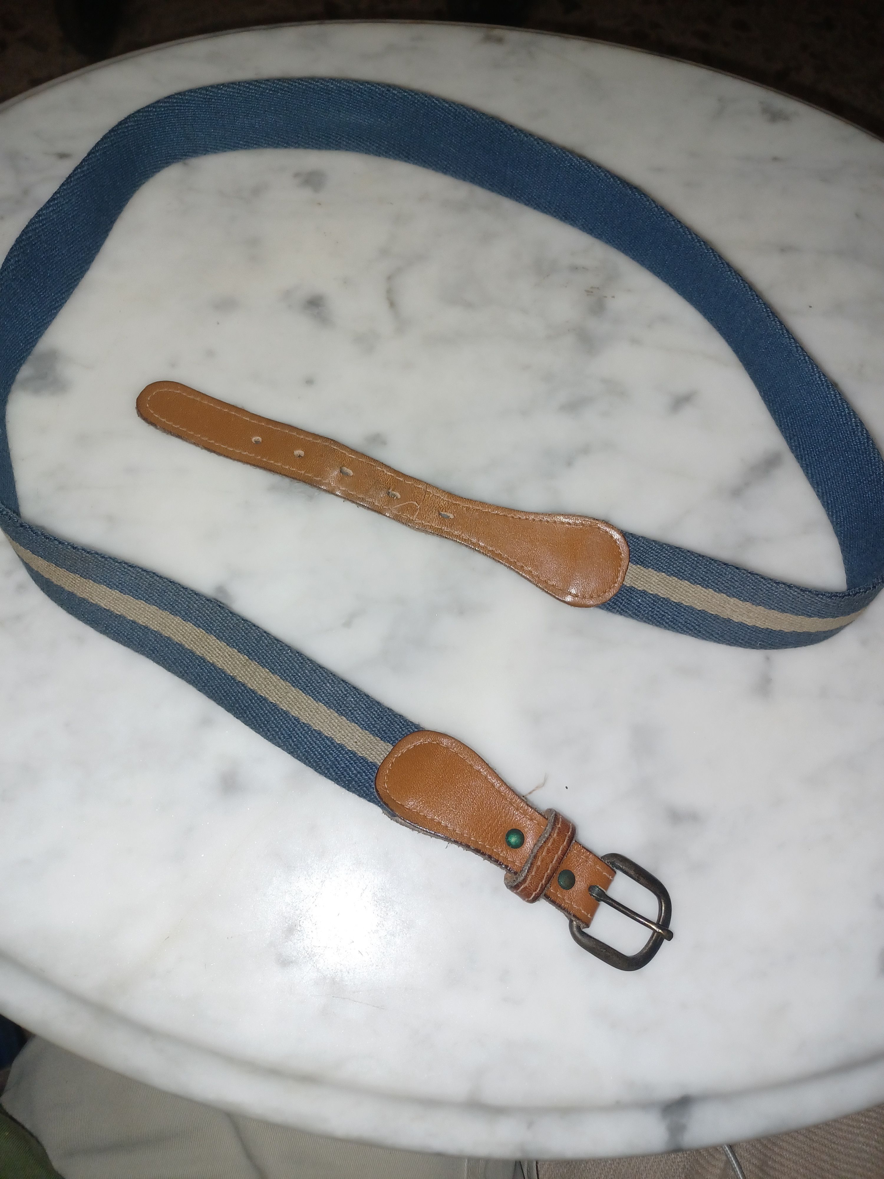 Other Belt Canvas & Faux Leather About 39" x 1" Blue Gray & Tan Size ONE SIZE - 3 Thumbnail