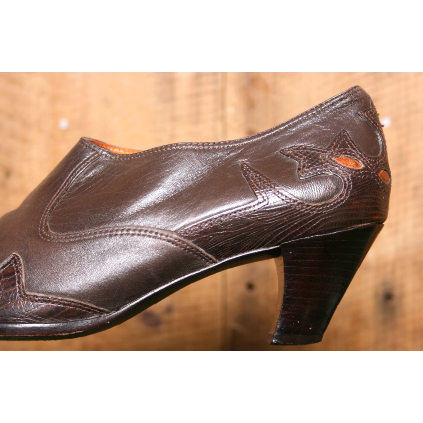 Vintage ANTONIO MELANI Brown Leather Side Zip Pointed Toe Western Shootie Pumps 8.5 M Size US 9 / IT 39 - 7 Thumbnail