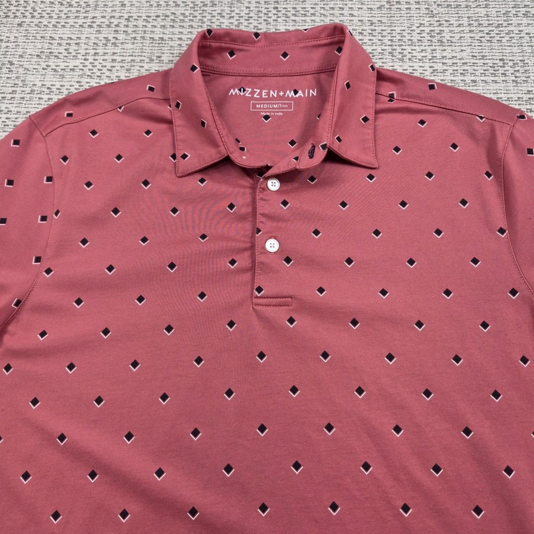 Mizzen+Main Mizzen+Main Golf Polo Shirt Mens Medium Pink Geometric Stretch Knit Tech Casual Polo Shirt Mens Size US M / EU 48-50 / 2 - 4 Thumbnail
