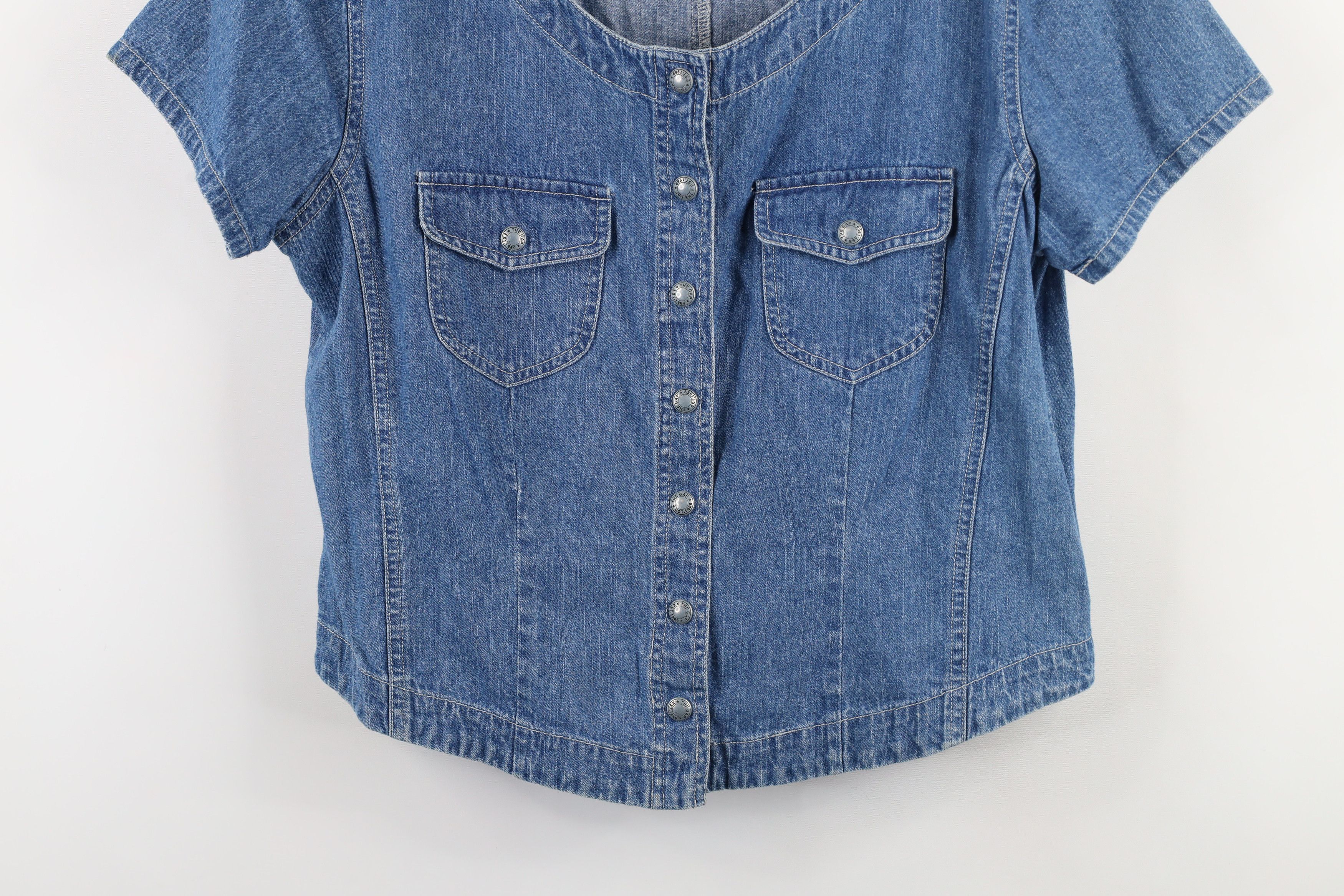 Gap × Vintage Vintage Y2K 90s Gap Cropped Denim Jean Button Shirt Blue Size L / US 10 / IT 46 - 3 Thumbnail