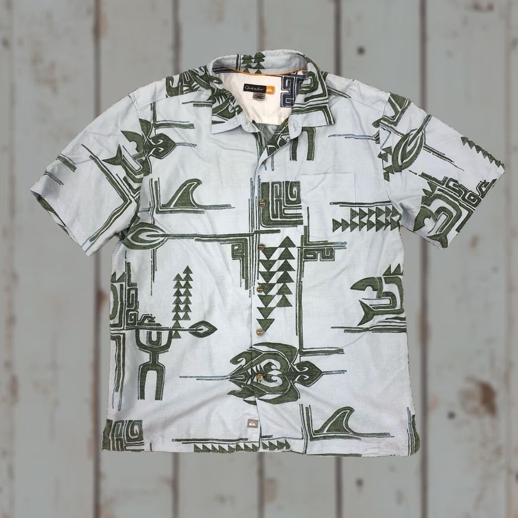 Quiksilver VINTAGE Quiksilver Shirt Mens XL Blue Tribal Grunge Print Short Sleeve Button-Up Geometric 90s Size US XL / EU 56 / 4 - 1 Thumbnail