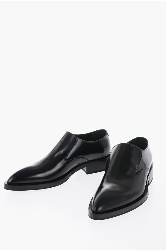 image of Jil Sander Leather Pointed Loafers With Rubber Sole in Black, Men's (Size 7)