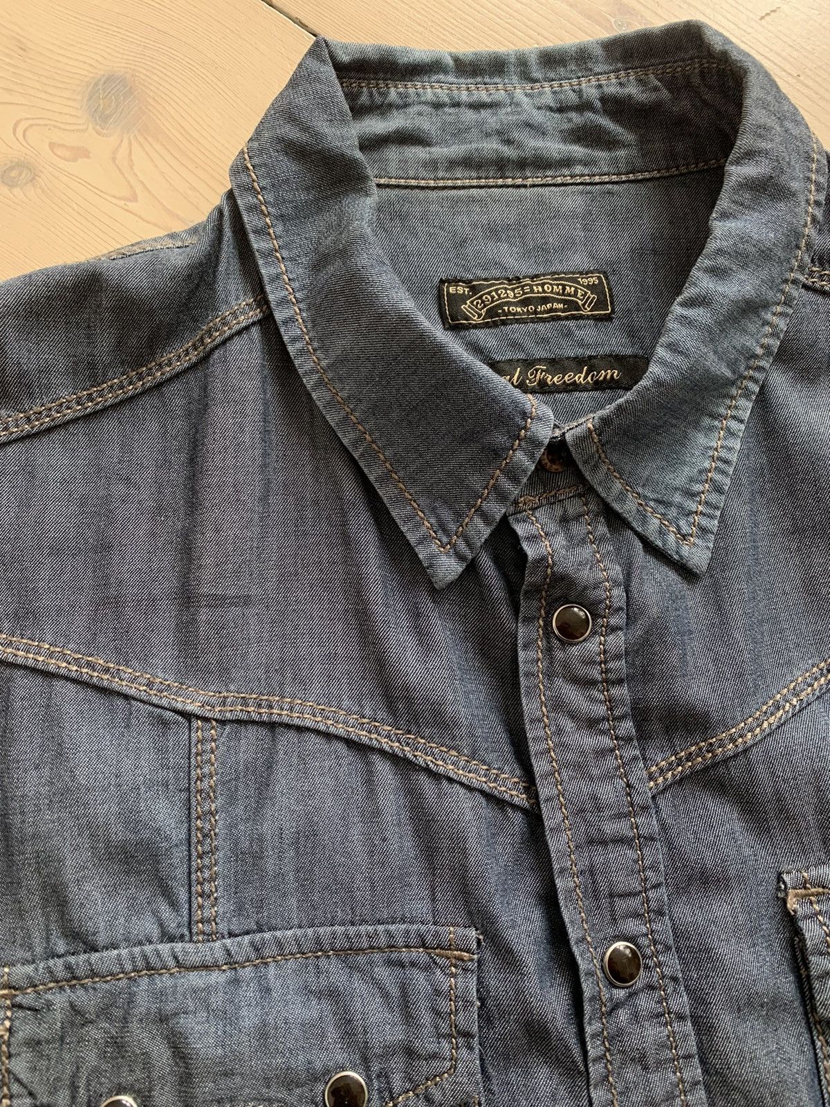 Designer × Japanese Brand 291295 Homme button up light blue denim western shirt Size US M / EU 48-50 / 2 - 5 Thumbnail
