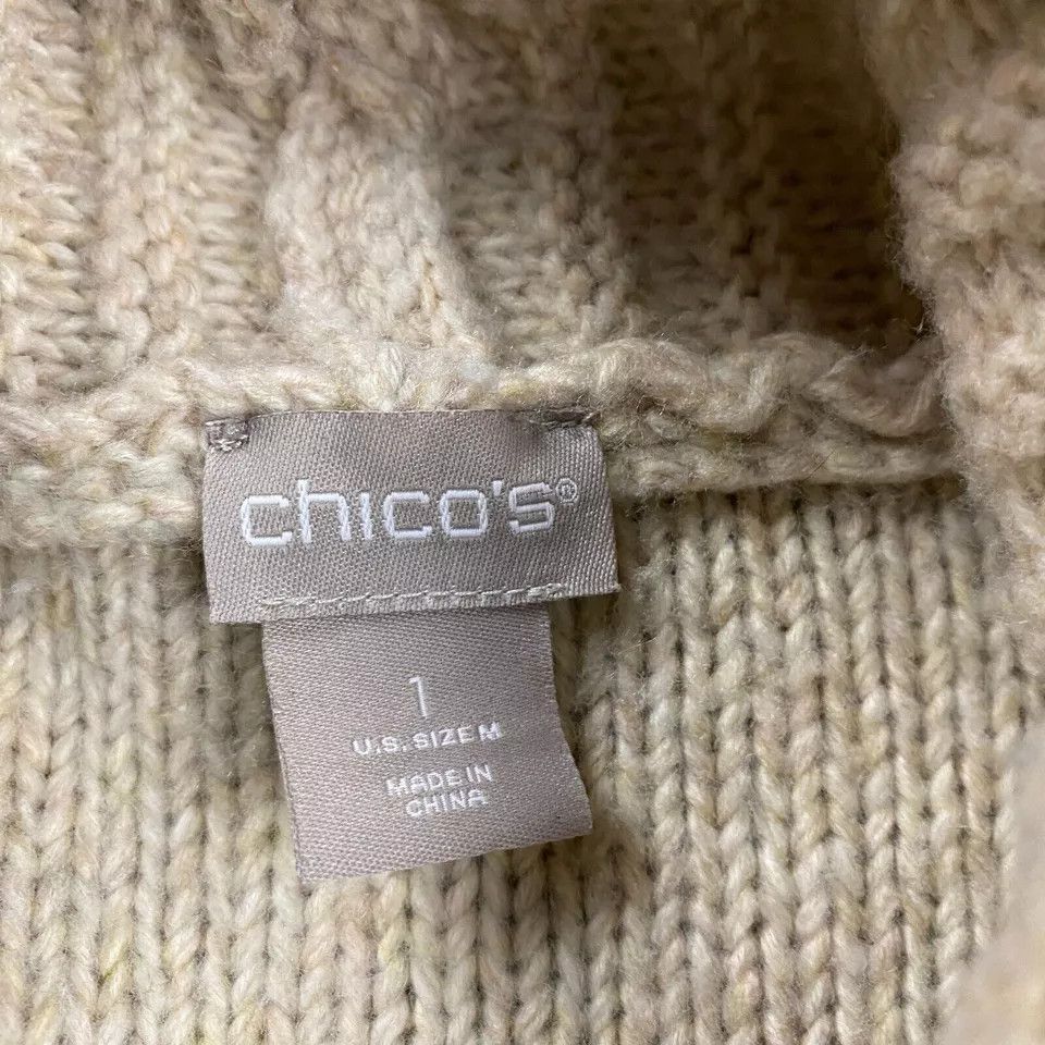 Chicos Chico's Cardigan Women's Medium Beige Knit Cotton Sweater 1 Size M / US 6-8 / IT 42-44 - 3 Thumbnail