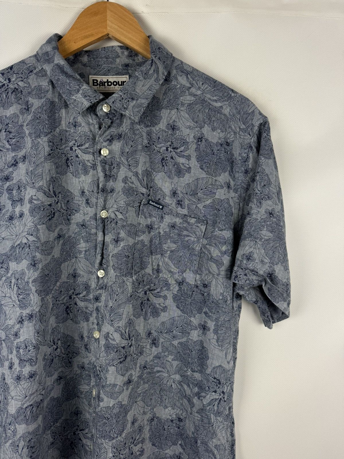 Barbour Barbour Lyocell Linen Overprinted Button Up Hawaiian Shirt Size US XL / EU 56 / 4 - 5 Thumbnail