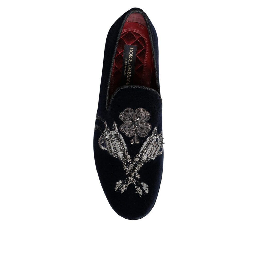 Dolce & Gabbana Dolce & Gabbana Black Velvet Floral Gun Loafers Dress Shoes Size US 8 / EU 41 - 8 Thumbnail