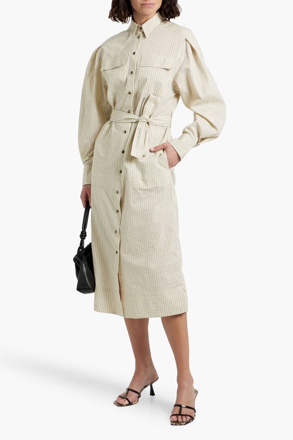 Brunello Cucinelli o1y0725 Midi Dress in Off-White/Black Size S / US 4 / IT 40 - 2 Thumbnail