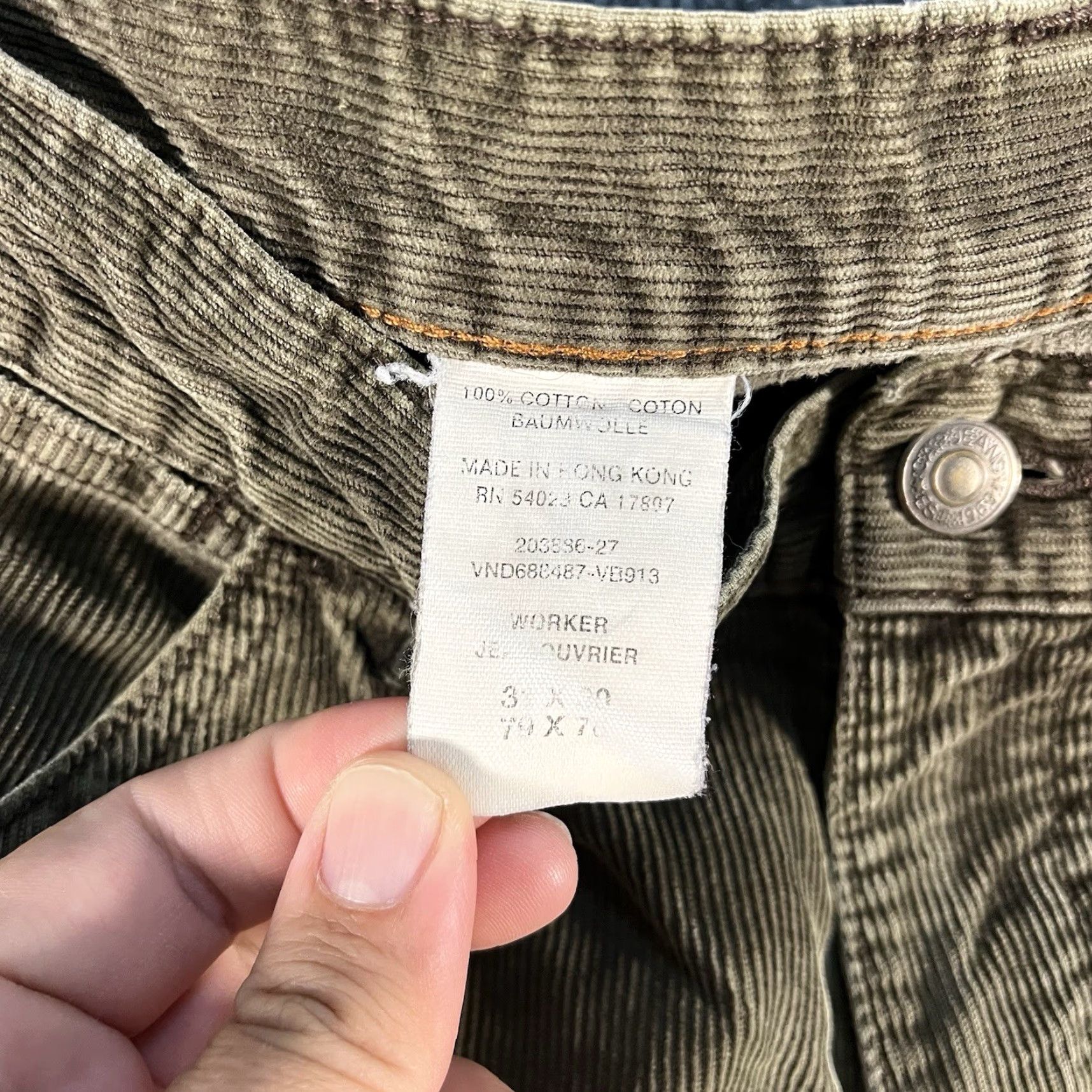 Gap VTG Gap Worker Jean Corduroy Pants Men 30x28 Wide-Leg Relaxed 1969 Hoodie? Wait hat. Size US 30 / EU 46 - 7 Thumbnail