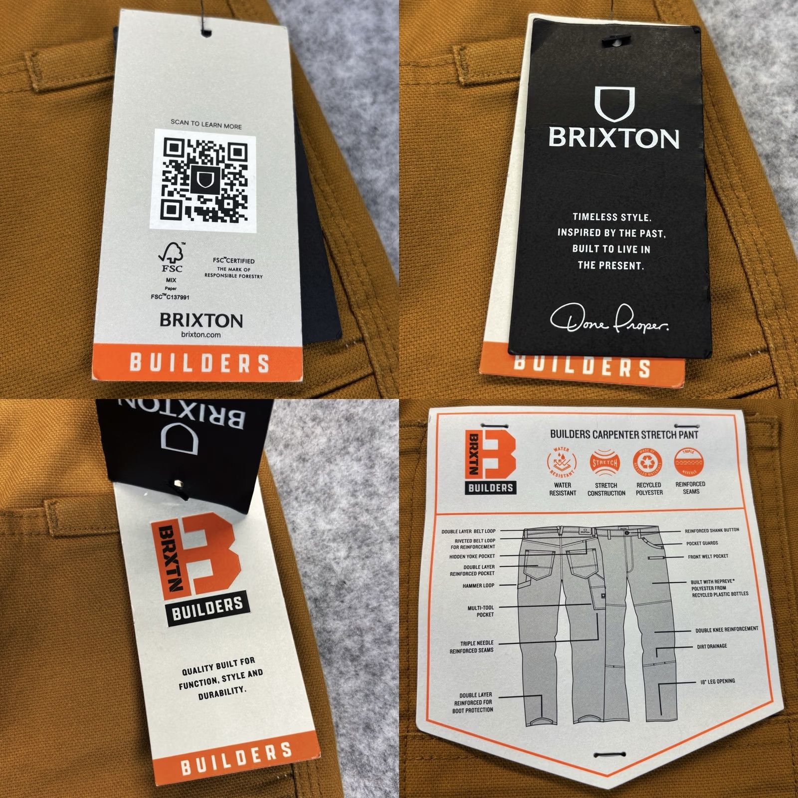 Brixton VINTAGE? No — Brixton Builder Carpenter Stretch Pant Work Trousers W30” Golden Brown New Mens Shirt? Size US 30 / EU 46 - 8 Thumbnail