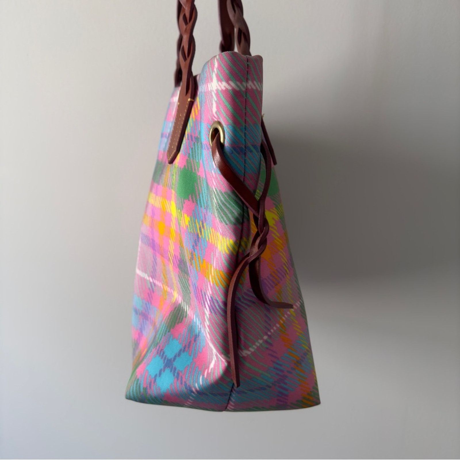Dooney & Bourke Dooney & Bourke plaid shopper tote colorful braided leather Size ONE SIZE - 3 Thumbnail