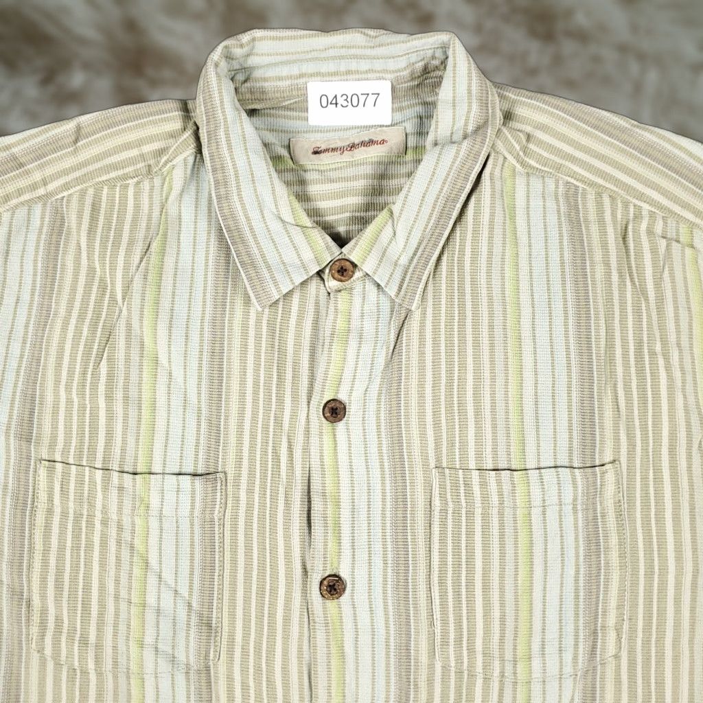 Tommy Bahama Tommy Bahama Hawaiian Shirt Mens XL Beige Striped Button-Up Short Sleeve Aloha Size US XL / EU 56 / 4 - 1 Thumbnail