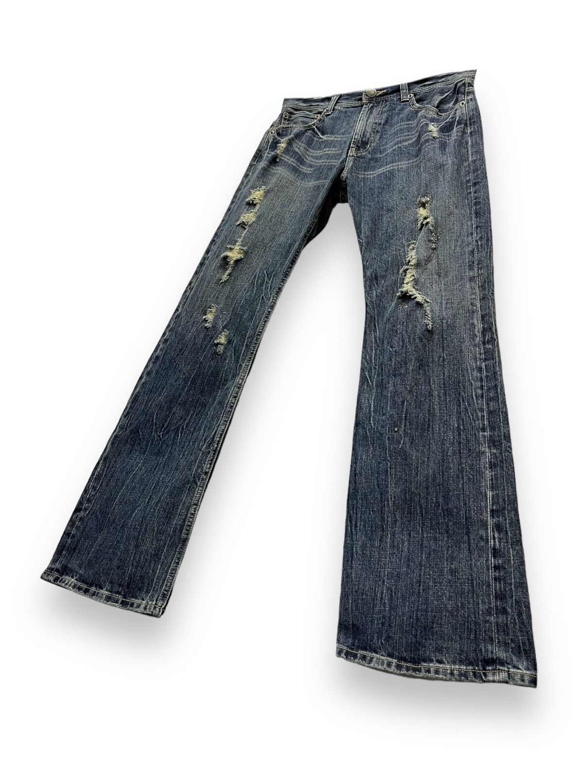 Japanese Brand ANN DO Designer Punk Ripped Glitter Splash Flare Denim Jeans Size US 30 / EU 46 - 4 Thumbnail