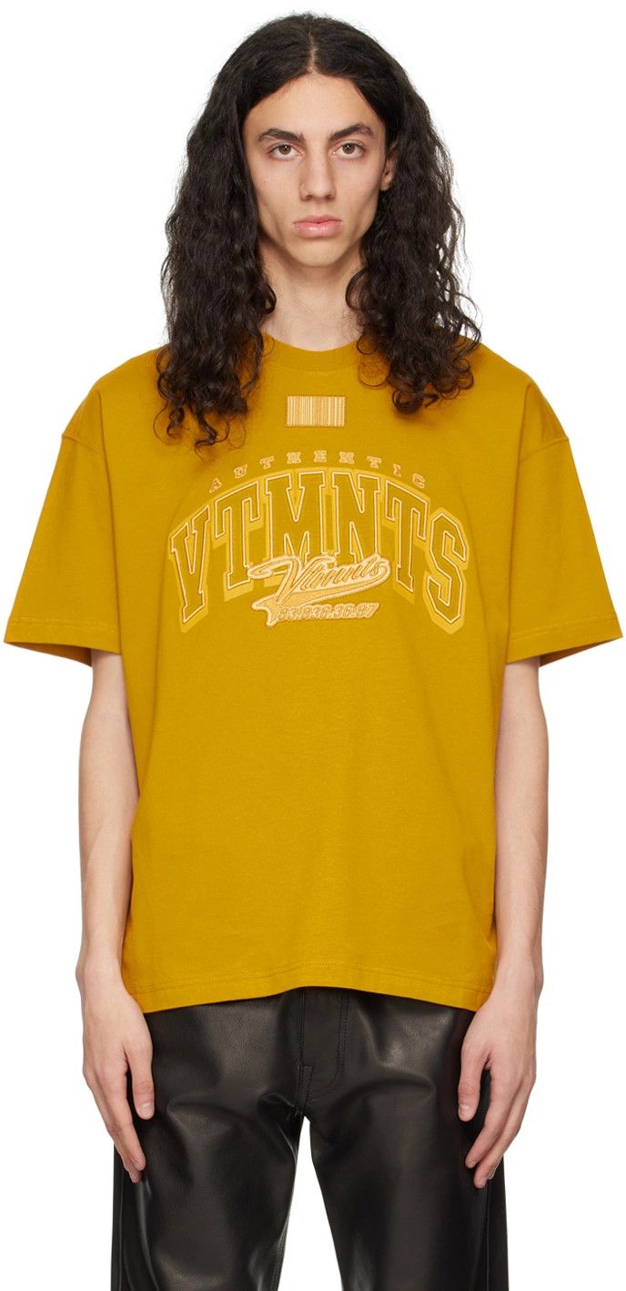 Vetements VTMNTS Mustard Embroidered College Logo T-Shirt Size XS / US 0-2 / IT 36-38 - 2 Thumbnail
