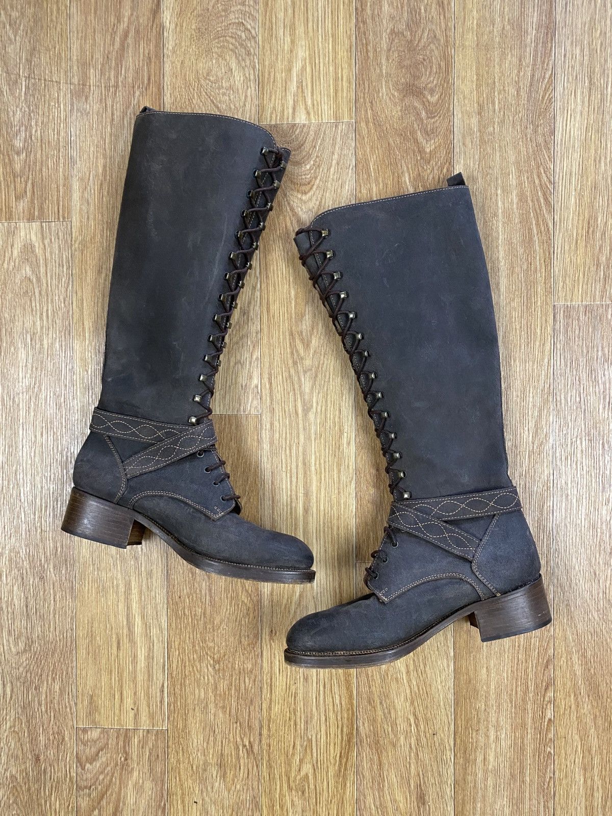 Buttero Buttero Vintage Knee-high Brown Leather Engineer Boots Size US 8 / IT 38 - 4 Thumbnail