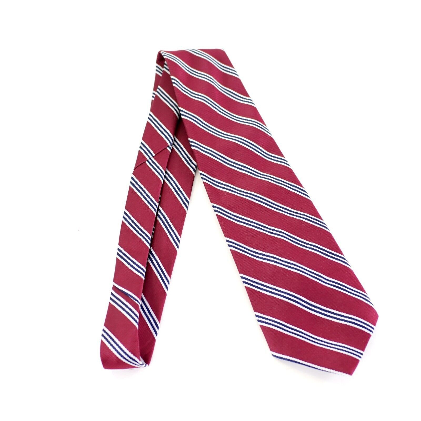 Designer Del Cino Blue Red Woven Striped Silk Tie Size ONE SIZE - 5 Thumbnail