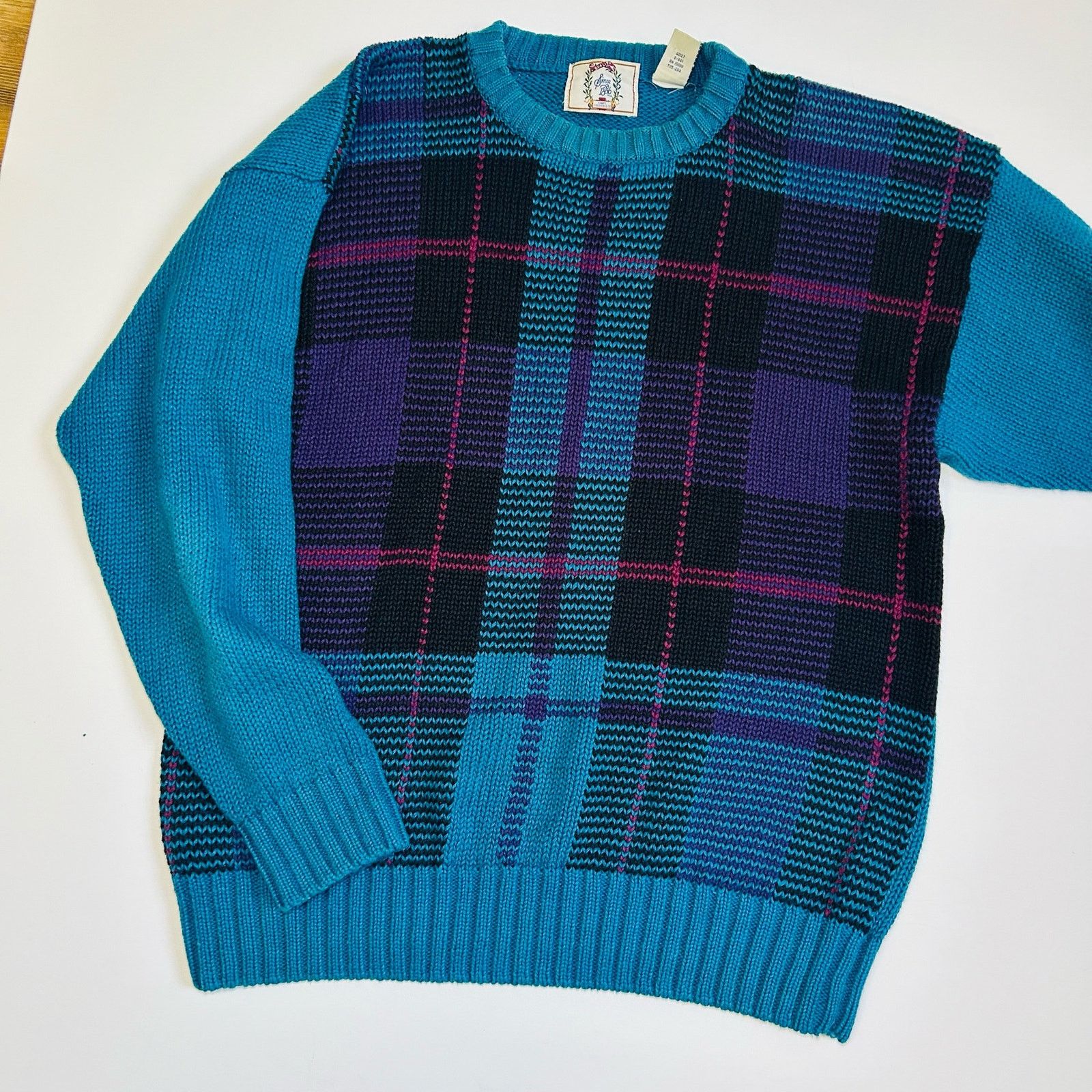 Vintage Vintage Grandpa Sweater Chunky Knit Plaid Crewneck Oversized Size L / US 10 / IT 46 - 3 Thumbnail