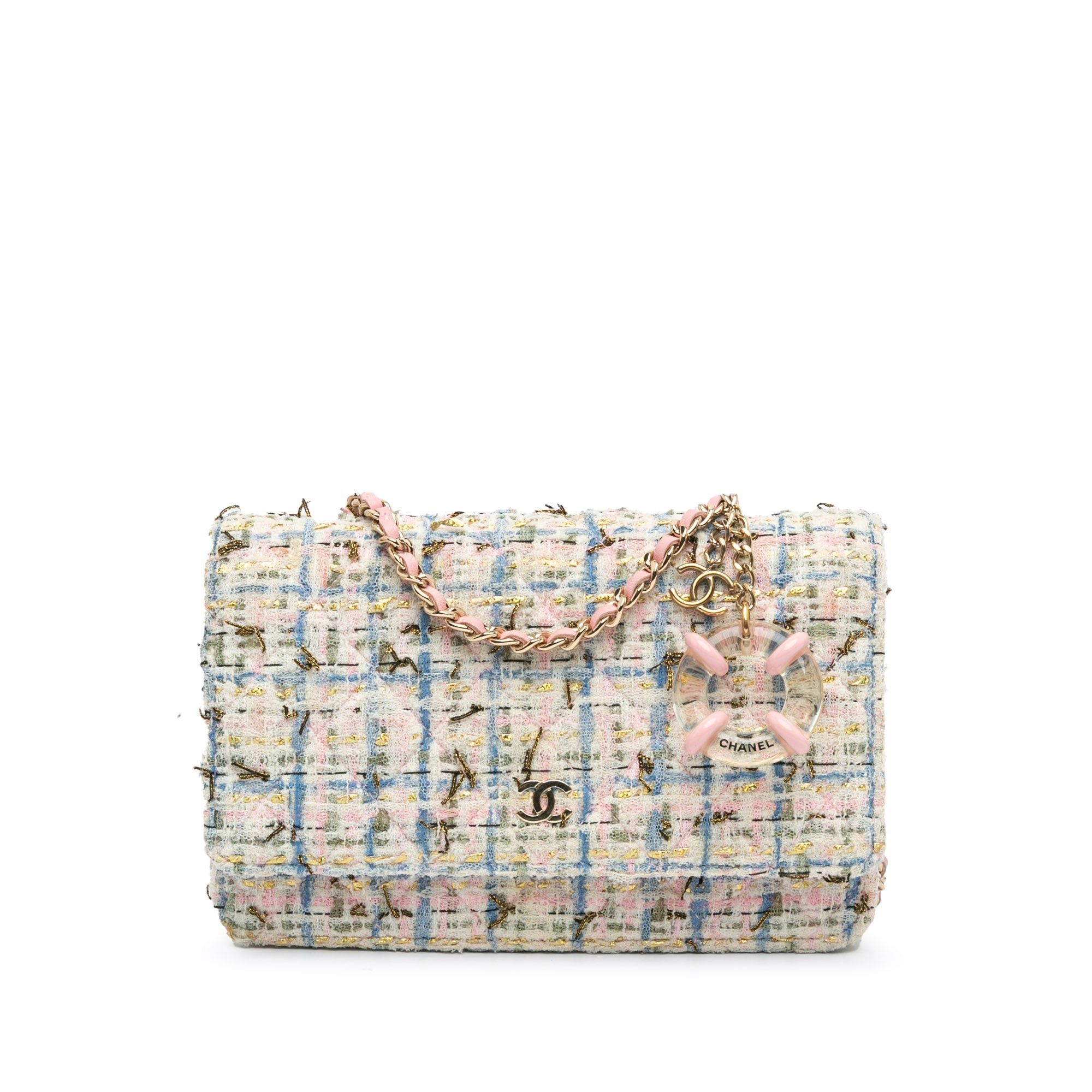 Chanel Chanel Quilted Boucle Tweed Charm Wallet On Chain Pink Size ONE SIZE - 1 Thumbnail