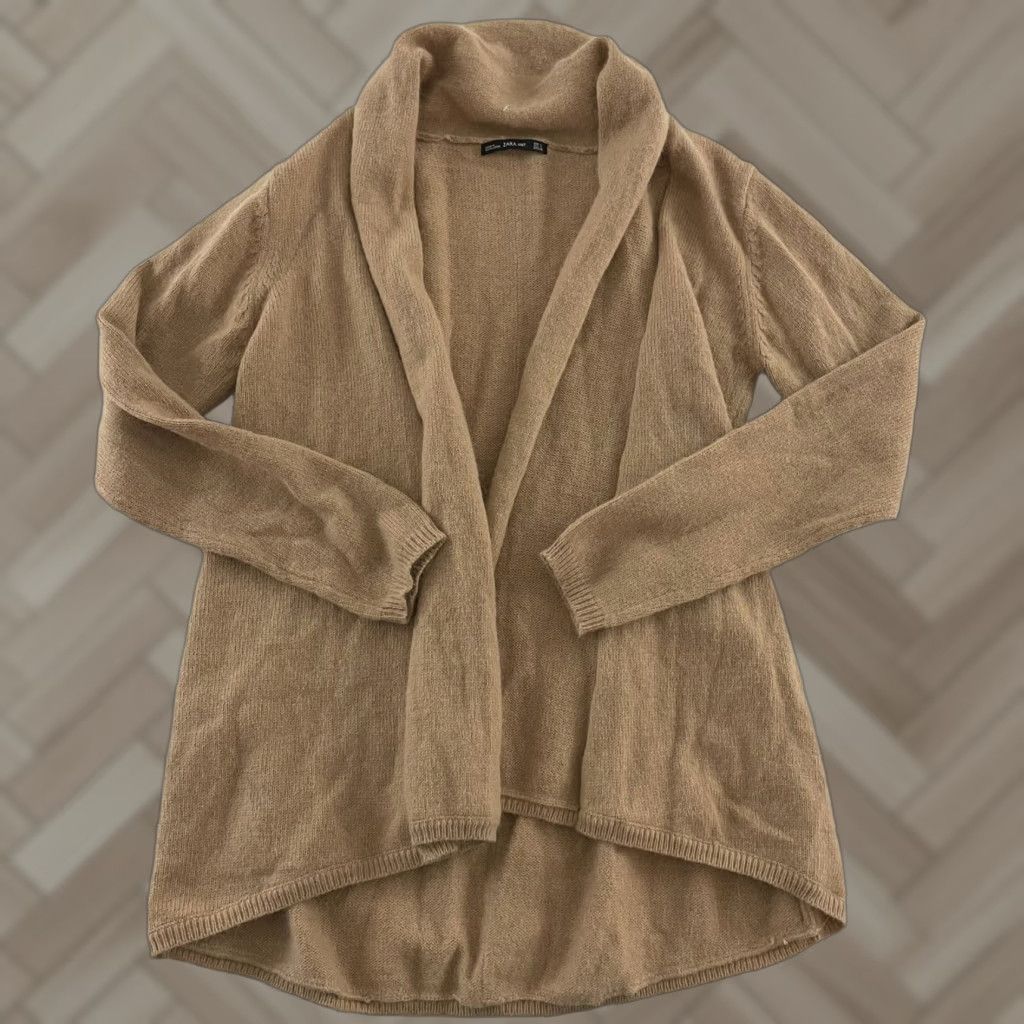 Zara Zara Knit Open Front Long Sleeve Cardigan Sweater Women's Large Tan Brown Cardigan Sweater Women L Brown Open Front Knit Zara Knit Size L / US 10 / IT 46 - 1 Thumbnail
