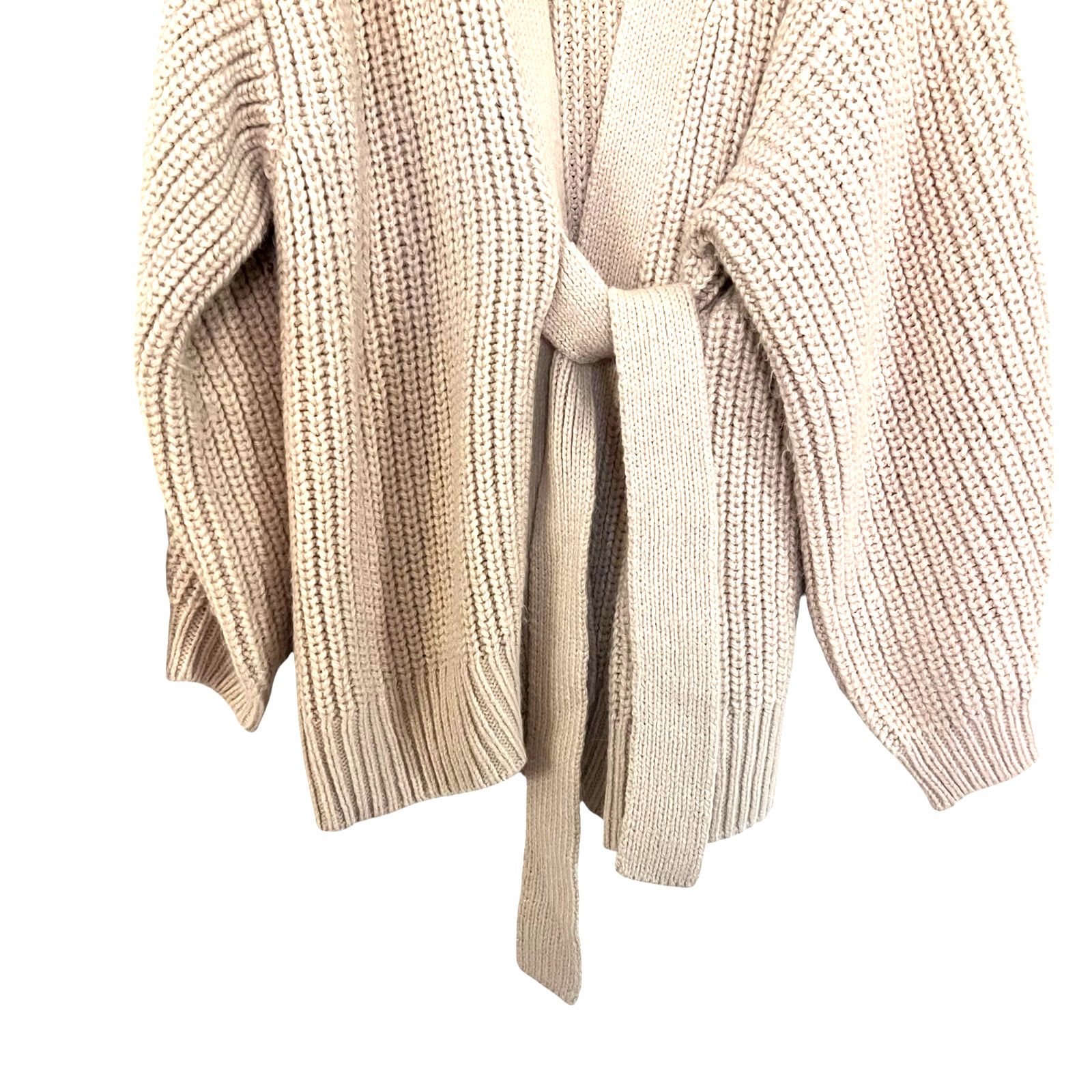 Zara Zara Cream Beige Ribbed Knit Tie Waist Oversized Sweater Size L / US 10 / IT 46 - 6 Thumbnail