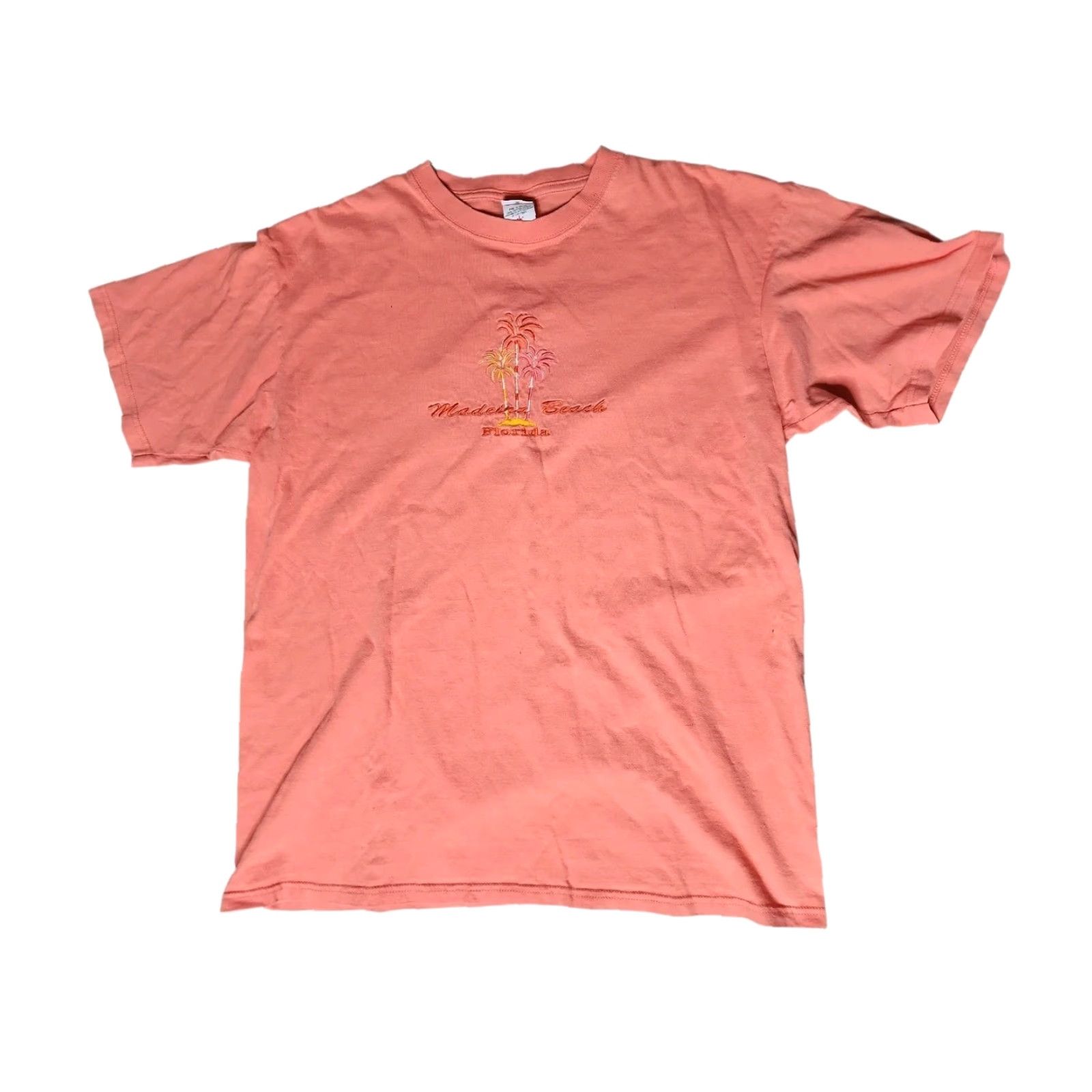 Anvil VINTAGE Mens T-Shirt 90s Made in El Salvador Embroidered Souvenir Made in Madeira Beach FL Orange Large Size US L / EU 52-54 / 3 - 2 Thumbnail
