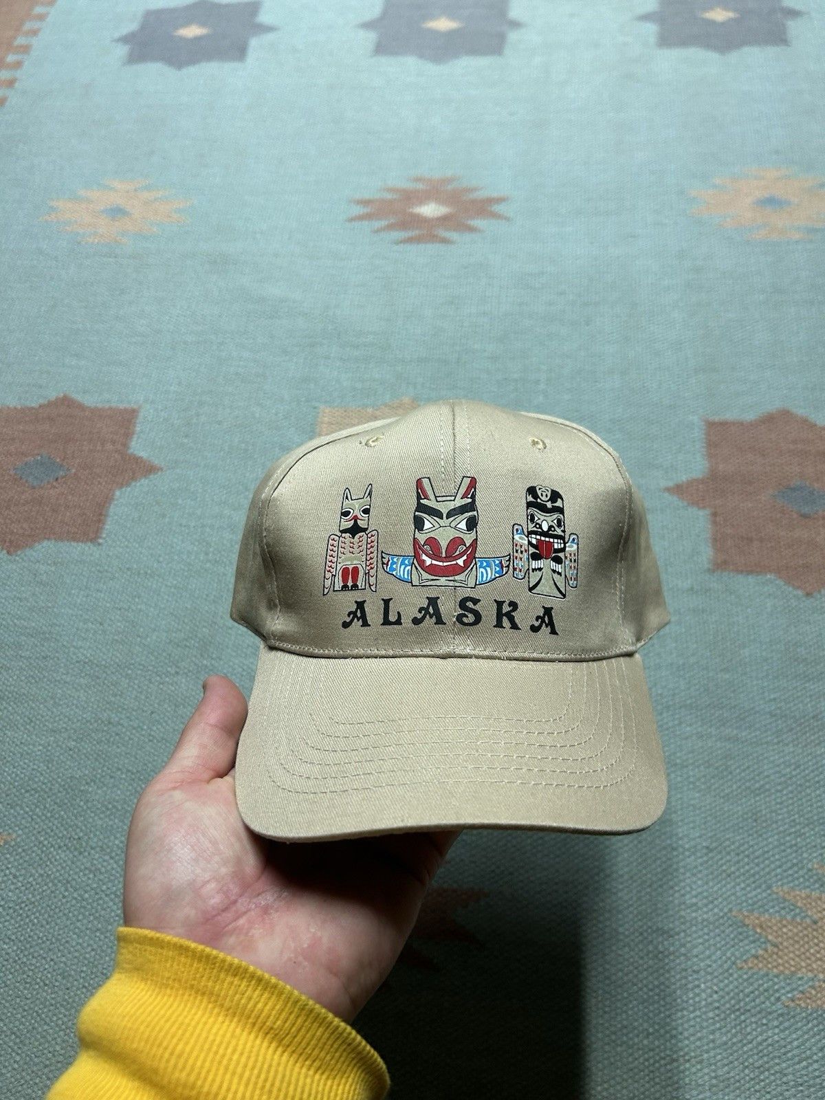 Vintage Vintage strapback hat Alaska totem kachina beige tan adult Size ONE SIZE - 2 Thumbnail