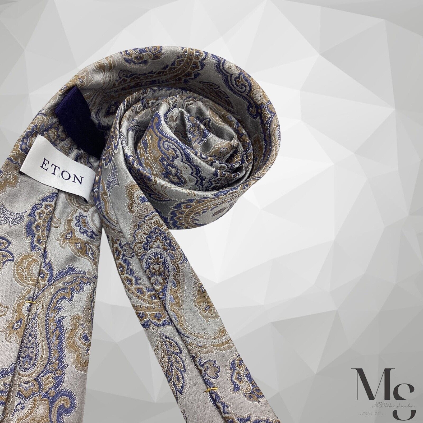 Eton ETON Gray Paisley Luxury Designer Silk Tie Made In Italy W: Size ONE SIZE - 6 Thumbnail
