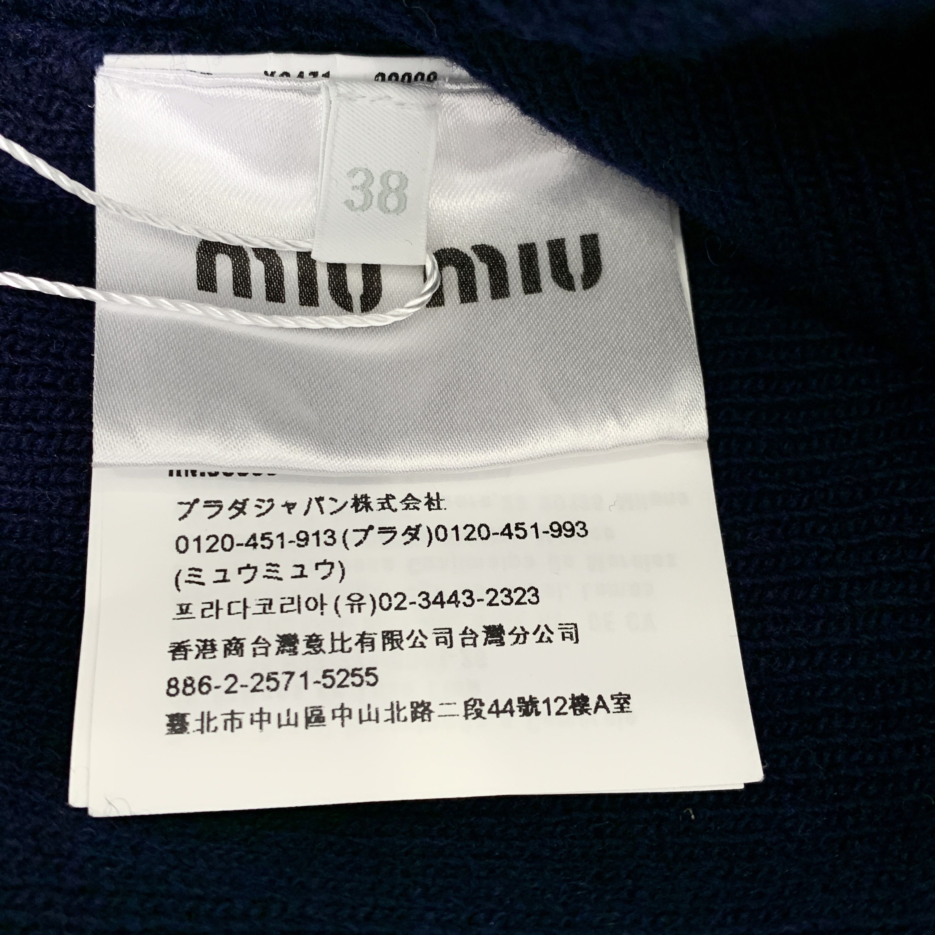 Miu Miu Miu Miu Navy Daisy Logo Wool Knit Sweater (Size S) Size S / US 4 / IT 40 - 4 Thumbnail