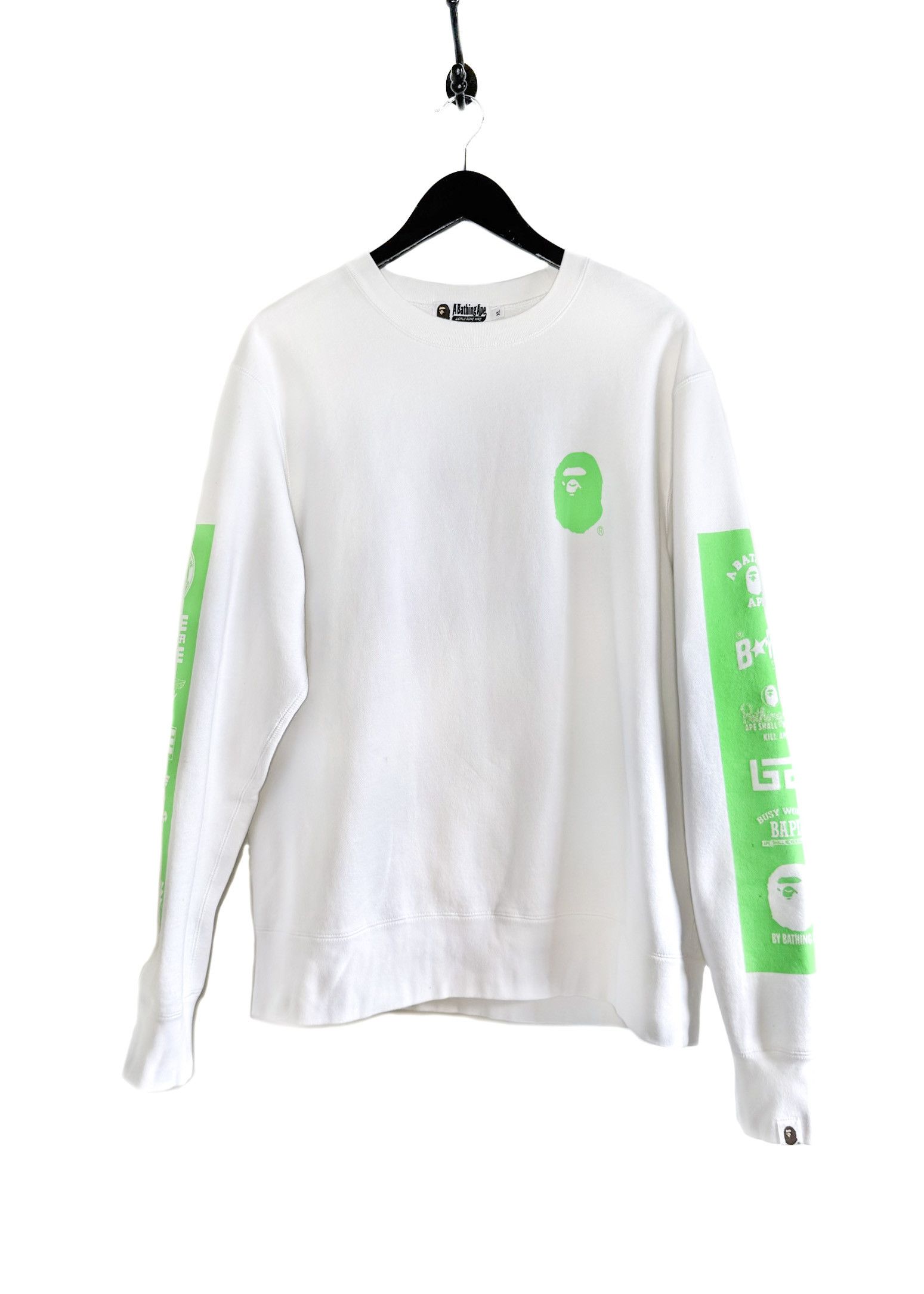Bape Bape White Sweatshirt with Fluo Green Logo Size US XL / EU 56 / 4 - 1 Thumbnail