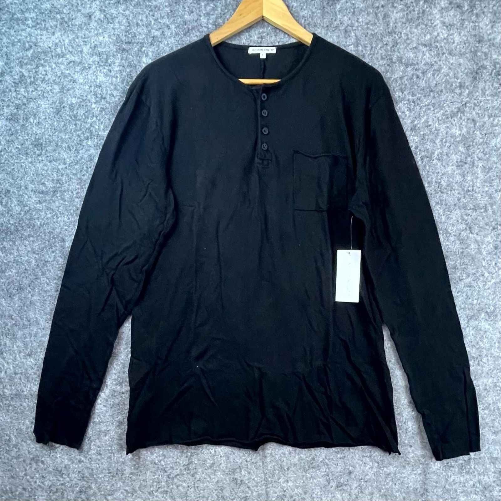 Cotton Citizen Jagger Long Sleeve Henley Large Men Jet Black